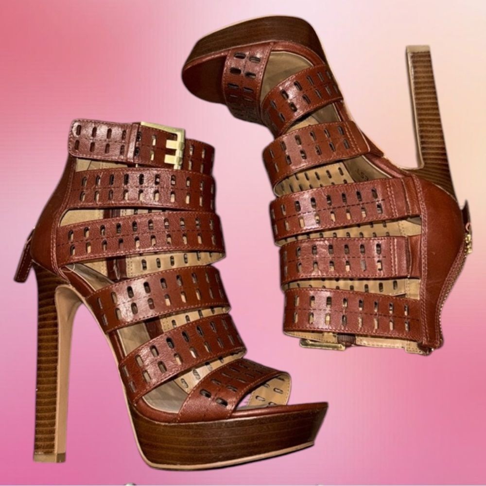 Nine West Brown Strappy Platform High Heels